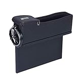 TOYYM Car Console Seat Side Organizer,PU Leather Car Seat Storage Pocket,Seat Gap Filler Organizer Box with Cup Holder-(Driving Seat) Left Side,Black