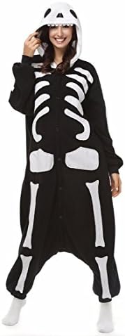 HYY@ Kigurumi Pajamas Skeleton Leotard/Onesie Halloween Animal Sleepwear Black/White Patchwork Coral fleece Kigurumi Unisex Halloween , xl