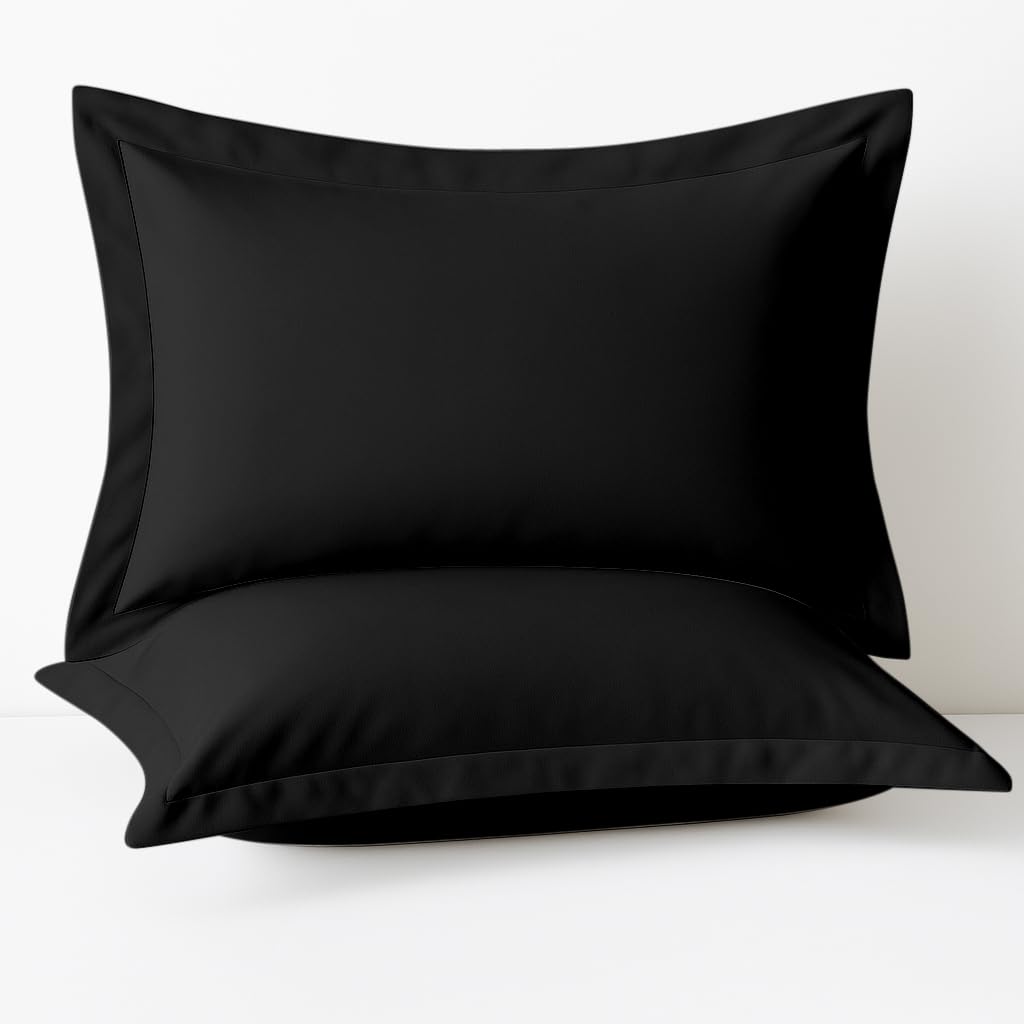 Photo 1 of 2 Pack Pillow Shams King Size 20x40 – 600 Thread Count 100% Organic Cotton Black Pillow Covers with 2 Inch Decorative Flange, Soft & Smooth Premium Hotel-Quality Pillowcases Set of 2