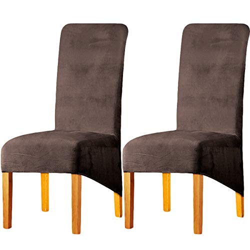 LANSHENG Stretchy Chair Covers for Dining Room Chairs,Stretch Spandex with Elastic Band Chaircover,Velvet Large Dining Chair Slipcovers for Restaurant Hotel Party Banquet (Coffee Gray,Set of 2(XL)) โ image 1