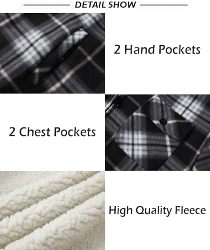 SCODI Men's Flannel Shirt Jacket Fleece Sherpa Lined Plaid Jackets Coat Full Zip Up Hoodie Winter Outwear