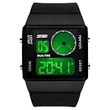 Fanmis Leisure Stylish Square Dial Waterproof LED Digital Unisex Black Rubber Strap Sport Wrist Watch