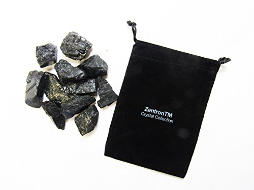 Zentron Crystal Collection: 1/2 Pound Rough Natural Black Tourmaline Stones with Velvet Bag