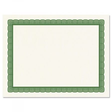 Executive Green Certificate on White Parchment - Set of 100, 8-1/2" x 11" on 60 lb. Text Parchment Paper, Laser and Inkjet Printer Compatible