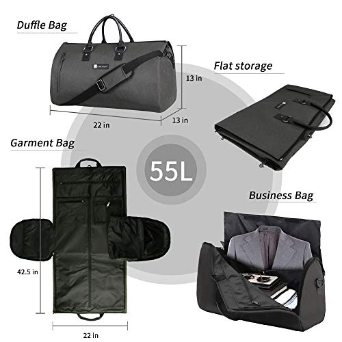 Large Garment Duffle Bag Convertible Fit Suit Weekend Travel Carrier with Quick Access Shoe Poch, Black - Thumbnail 2