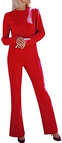 Women Soft Tracksuit Sets, Honhui Casual Solid knit Sweatsuit Set Two Piece Sport Suits Tracksuits (Red, XL)