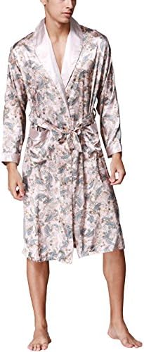 ANFF Men's Stain Bath Robe Stripe Long Sleeve Shawl Collar Spa Sleepwear