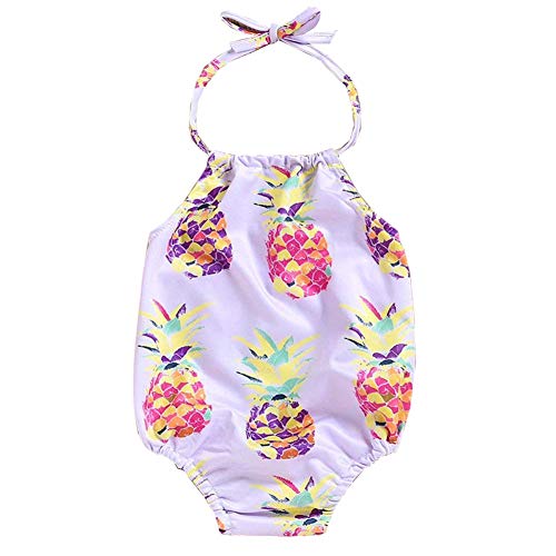 Ritatte Infant Toddler Baby Girls One-Piece Swimsuit Pineapple Printed Backless Halter Swimwear for Beach (Purple, Size:80(6-9M))