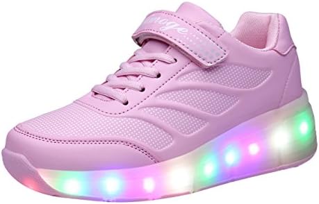 FOUPLER Girl's LED Light Up Wheels Roller Shoes Skates Sneakers For Little Big Kid 02Pink 3/33