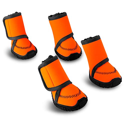 Petbobi Waterproof Dog Shoes Fluorescent Orange Dog Boots Velcro and