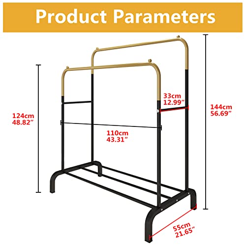 UDEAR Garment Rack Freestanding Hanger Double Rods MultiFunctional