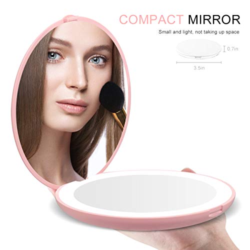 LED Lighted Travel Makeup Mirror, 1x/10x Magnification Compact Mirror