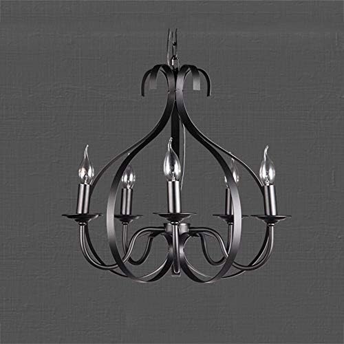 MMJ Retro 6 Chandelier, Anti-Candle Bulb, E14 Interface, Black Wrought Iron Body for All Kinds of Leisure Places