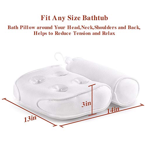 Bath Pillow Luxury Spa Bathtub Cushion 3D-Mesh Head,Neck,and Shoulder Support with 4 Non-Slip Strong Suction Cups White - Thumbnail 3