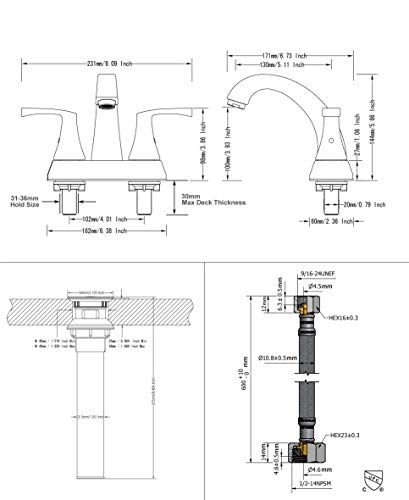 PARLOS 2 Handles Bathroom Faucet with Pop-up Drain and Faucet Supply Lines, Brushed Gold, Doris 1407208