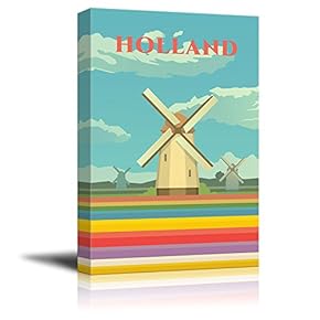 Canvas Wall Art - Holland Travel Illustration Canvas Art - Giclee Print Gallery Wrap Modern Home Art Ready to Hang - 12x18 inches