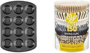 Wilton Perfect Results Premium Non-Stick Bakeware Muffin and Cupcake Pan, 12-Cup, STANDARD, Silver &amp; Baking Cups, STD, Metallic