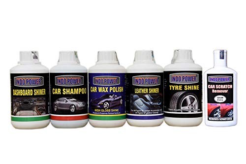 INDOPOWER KG791-CAR Wax Polish 250ml+ Dashboard Shiner 250ml+ TYRE Shiner 250ml+ Leather Shiner 250ml+CAR Shampoo 250ml+ Scratch Remover 200gm. INDOPOWER KG791-CAR Wax Polish 250ml+ Dashboard Shiner 250ml+ TYRE Shiner 250ml+ Leather Shiner 250ml+CAR Shampoo 250ml+ Scratch Remover 200gm.