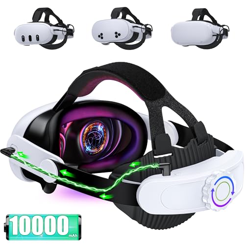 Comfort Head Strap Compatible with Meta Quest 3S/Quest 2/Quest 3 Head Strap, Adjustable Elite Strap 10000mAh Rechargeable Battery Compatible with Meta Quest 3