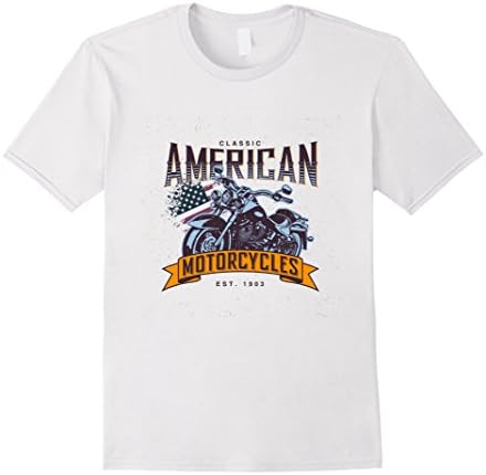 Mens American Motorcycles, Classic Bikers T-Shirt For Men. Large White