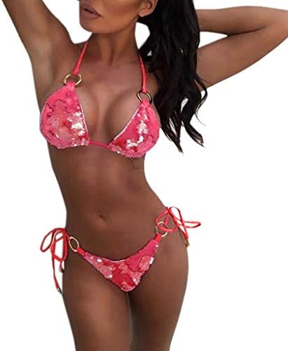 Women Swimsuit Two Piece Retro Sequin Rhinestone Crystal Diamond Bikini Swimwear Set