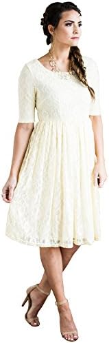 Emmy Modest Dress In Cream Lace, Modest Bridesmaid Dress or Semi-Formal Dress - M