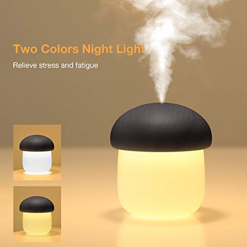 Mini Portable Car Humidifier for Travel, 250 ml Cool Mist Desk Personal Air Mushroom Humidifier with Night Lights, USB, Water Sprayer, Whisper-Quiet, Auto Shut-Off, Adjustable Mist Modes for Home,Baby
