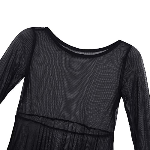 dPois Big Girls' Long Sleeve High-Low Hem Lyrical Praise Dance Mesh Dress Liturgical Dancewear Black 12 - Thumbnail 7