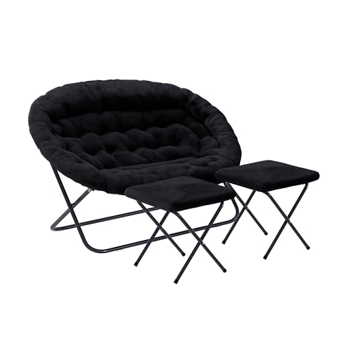 Flash Furniture Eleanor Portable Double Saucer Chair with 2 Ottomans, Folding S…
