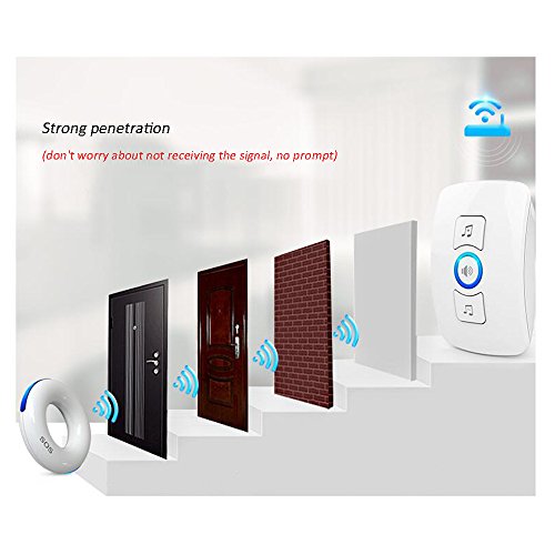 Elderly Pager Smart Remote Control Home Intercom Medical Portable Lanyard Wireless Pager Alarm Ringing Emergency Call Pager,White(1Host+1Button+WhiteBedsideButton)
