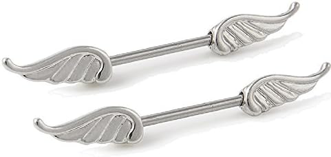 1 Pair/2pcs Punk Style Angel Wings Feather Barbell Piercing Jewelry Body Nipple Navel Bell Button Ring