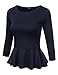 NINEXIS Women's Round Neck 3/4 Sleeve Peplum Top NAVY L