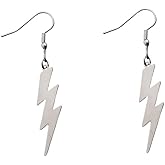 Lightning Earrings for Women Men Punk Style Lightning Bolt Dangle Drop Earrings Gold Silver Hip Hop Rock Biker Earrings Minimalist Lightning Earrings Christmas Party Jewelry
