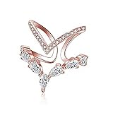 KAVANI 18K Rose Gold Cubic Zirconia Ring CZ V Ring Open Adjustable Heart Princess Ring for Women