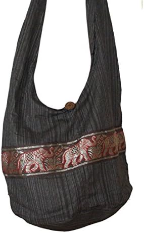GaanZaLive36 Cotton Hippy Hippie Hobo Sling Backpack College Leisure Rucksack Festival Clothing Essential Peace and Love Purse Handbag Shoulder Bag (Messenger, Black)