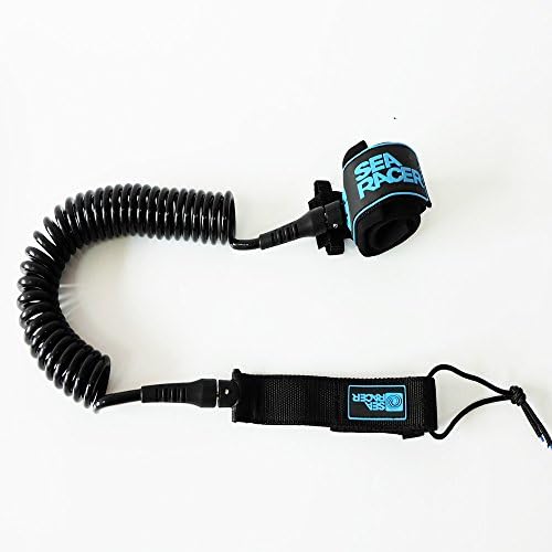 Searacer 7mm(1/4") Thick 10' Black Urethane Coiled Surfboard and SUP Leash For Paddleboard &amp; Surfboards with Double Stainless Swivels