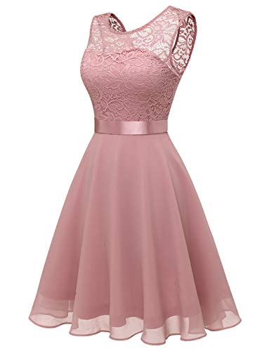 BeryLove-Damen-Spitzenkleid-Brautjungfer-Elegant-Party-Knielang-Cocktailkleid-Chiffon-rmellos