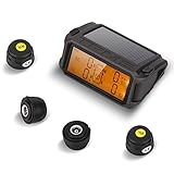 JINCH Wireless TPMS Tire Pressure Monitoring System Solar Powered Monitor 4 External Sensors Pressure Temperature LCD Display Real-time Alarm Function Car Pickup Truck 4 Wheeled Vehicles