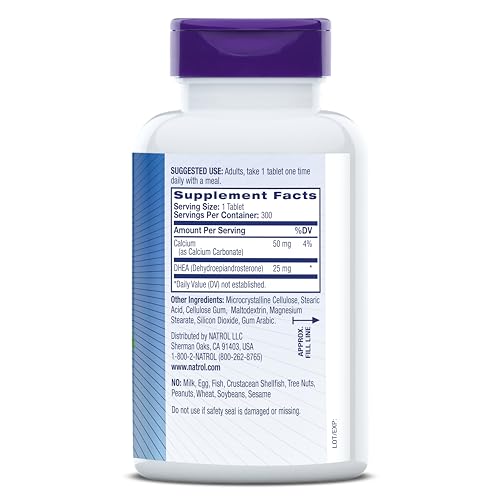 NATROL MOOD & STRESS DHEA 25MG WITH CALCIUM, DIETARY SUPPLEMENT FOR BALANCE OF CERTAIN HORMONE LEVEL AND MOOD SUPPORT, 300 TABLETS, 300 DAY SUPPLY