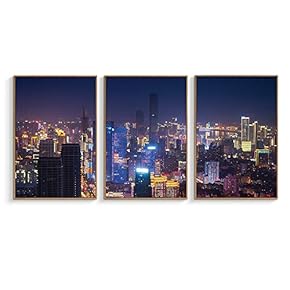 Framed Canvas Wall Art for Living Room, Bedroom Modern City View Canvas Prints for Home Decoration Ready to Hanging - 16"x24"x3 Panels