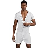 DLSMDOUS Mens Short Sleeve Onesie Pajamas Sexy Lounge One Piece Jumpsuit Adult Stretchy Romper