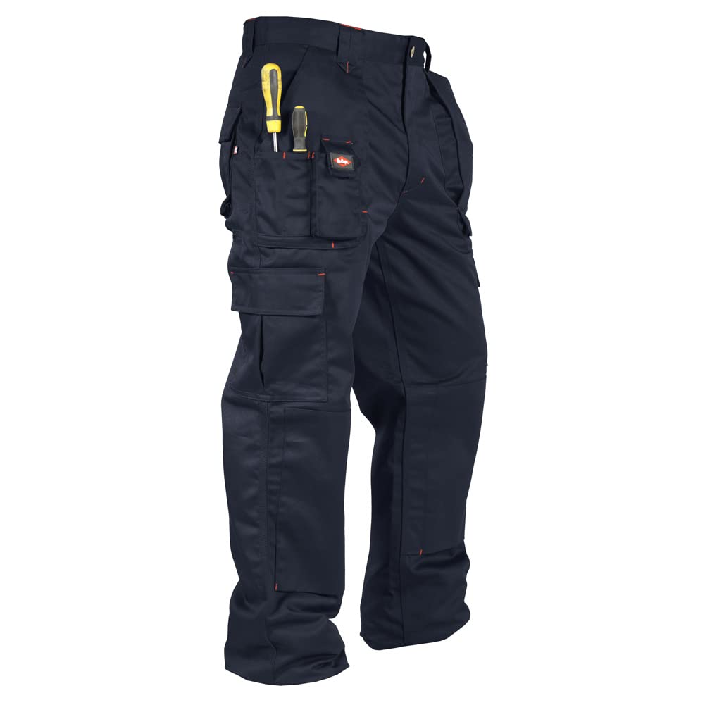 Lee Cooper LCPNT206 Workwear Mens Multi Pocket Easy Care Heavy Duty Knee Pad Pockets Safety Work Cargo Trousers Pants, Black, 36W/29L