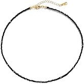 VOPIPO Dainty Black Spinel Beaded Choker Necklace for Women Trendy Natural Shiny 3mm Black Agate Crystal Stone Necklace 18k Gold Plated Chain Adjustable Cute Necklace Jewelry for Teen Girls Gifts