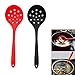 Luckycivia 2 PACK Silicone Slotted Spoon, Premium Silicone Perforated Spoon, Straining Ladle Plastic Skimmer Slotted Spoon, （Red and Black）
