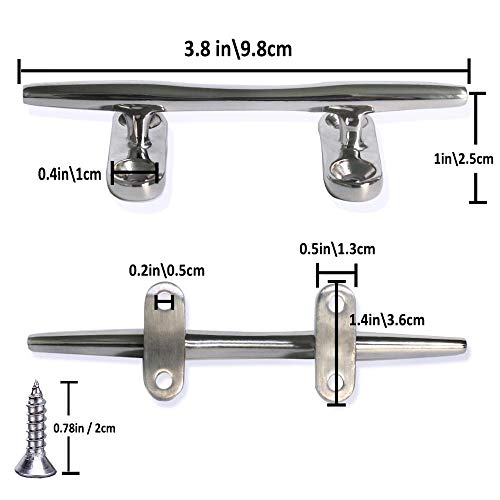 ZOMCHAIN Open Base Boat Cleat, Heavy Type 4 inch Dock Cleat 2PCS All 316 Stainless Steel Boat Mooring Accessories, Free Installation Screws, 2PCS