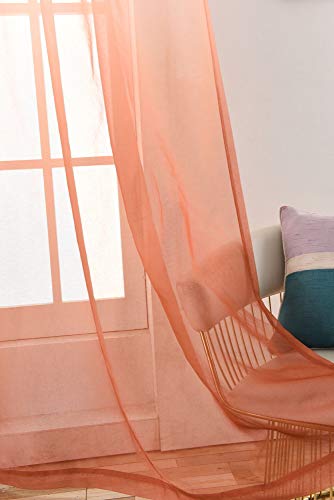 Orange Ombre Sheer Curtains 63 inches Long, Orange Sheer Curtains for Bedroom, Rod Pocket Window Curtains for Living Room Decor, 2 Panels 52\