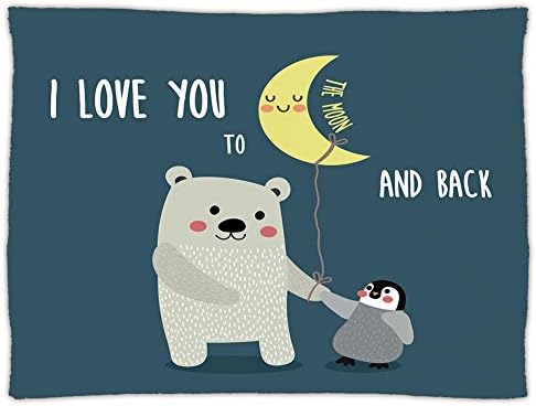 Super Soft Throw Blanket Custom Design Cozy Fleece Blanket,I Love You,Teddy Bear and Penguin Best Friends Arctic Lovers under Moon Cartoon Decorative,Slate Blue Grey Yellow,Perfect for Couch Sofa or B