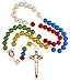 Religious Gifts Mulit Color Wooden Prayer Bead Laser Engraved Mission Rosary, 17 Inch (Pack of 12)