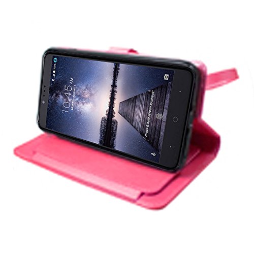 for 5" ZTE zFive G zFive C Tempo X Tempo GO Case Phone Case Tortilla Wallet Wrap Detachable Bumper Mag Mount Ready Extra Pocket Purse Screen Flip Cover (Pink)