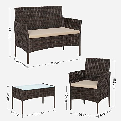 Set di Mobili da Giardino in Polyrattan, Salotto da Giardino, Mobili in Stile Rattan PE, per Patio Balcone Cortile, Marrone e Talpa GGF004K05